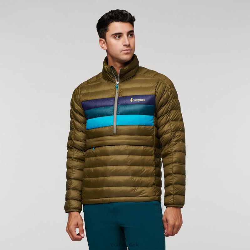 Cotopaxi Jacket UK - Fuego Down Pullover Men Oak Stripes Original Cotopaxi X4X0H766