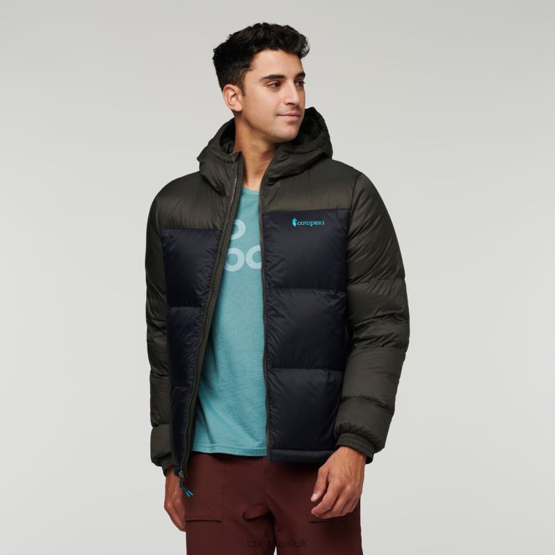 Cotopaxi Jacket UK - Solazo Down Hooded Jacket Men Brand Iron-Black Cotopaxi X4X0H764