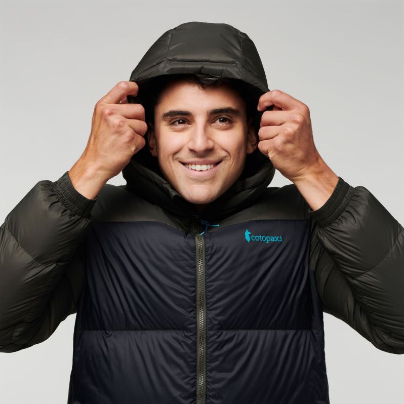 Cotopaxi Jacket UK - Solazo Down Hooded Jacket Men Brand Iron-Black Cotopaxi X4X0H764