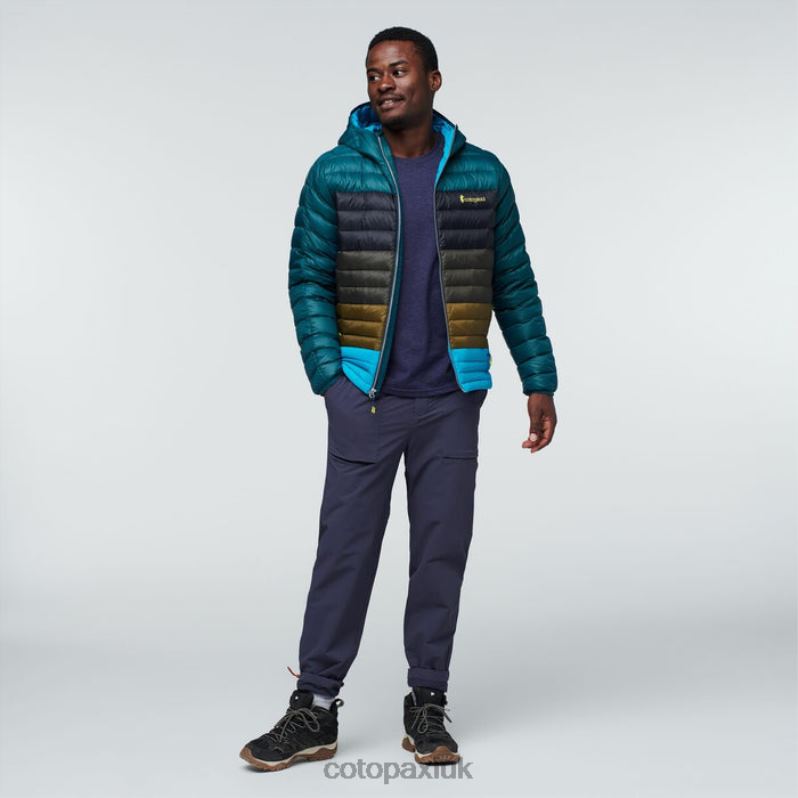 Cotopaxi UK - Brands Fuego Down Hooded Jacket Colorblock Men Deep Ocean Stripes Cotopaxi X4X0H446