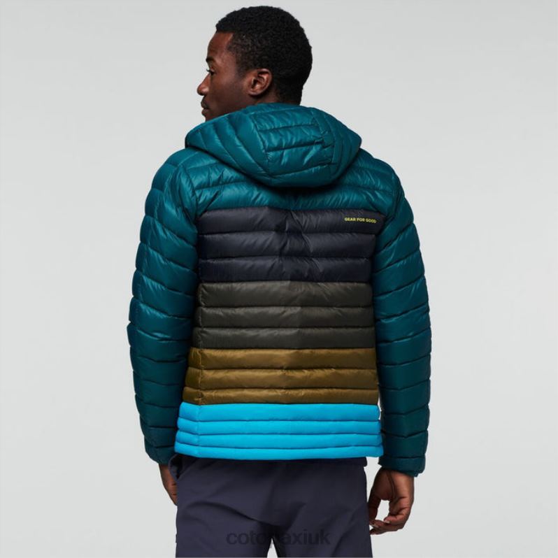 Cotopaxi UK - Brands Fuego Down Hooded Jacket Colorblock Men Deep Ocean Stripes Cotopaxi X4X0H446