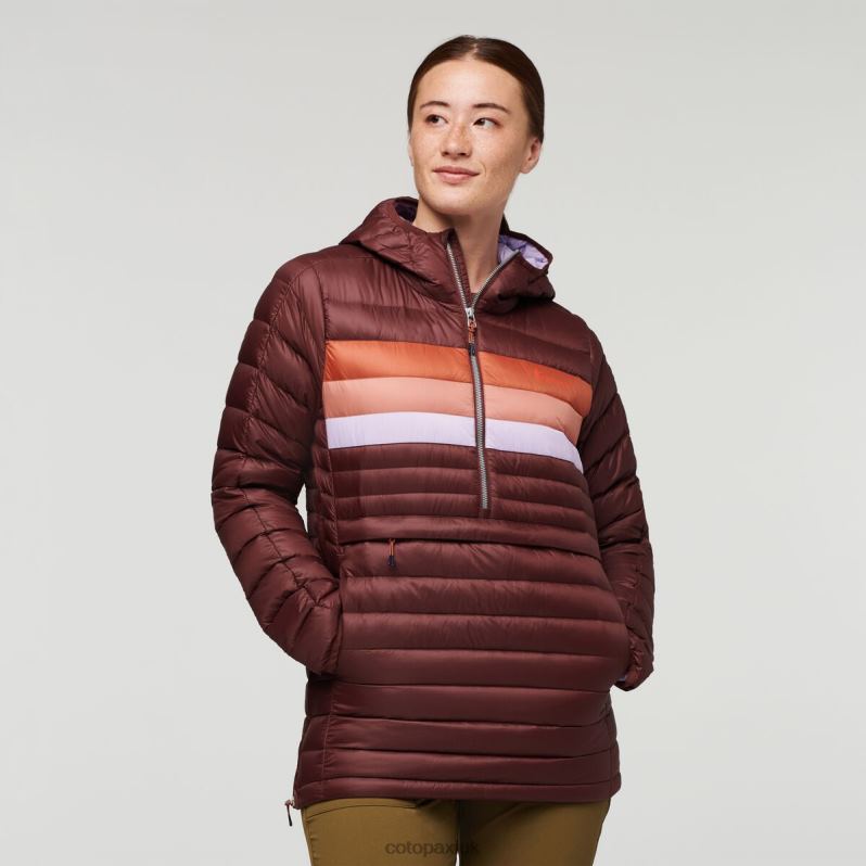 Cotopaxi Jacket UK - Brand Chestnut Stripes Fuego Down Hooded Pullover Women Cotopaxi X4X0H676