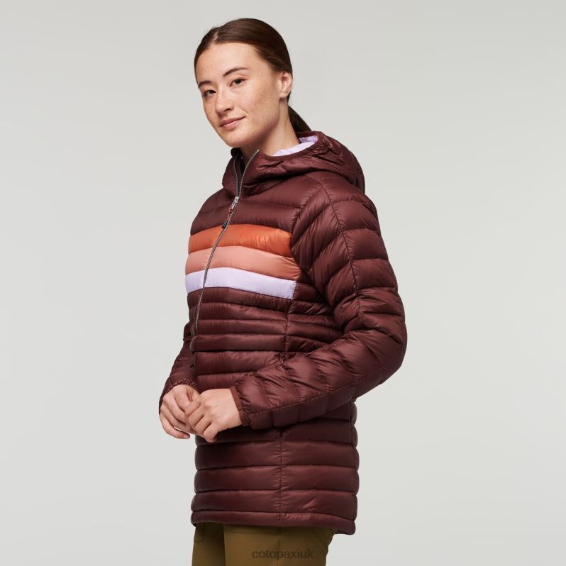 Cotopaxi Jacket UK - Brand Chestnut Stripes Fuego Down Hooded Pullover Women Cotopaxi X4X0H676