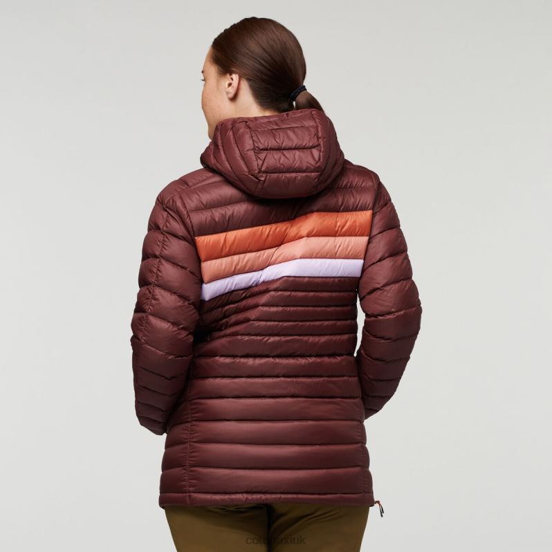 Cotopaxi Jacket UK - Brand Chestnut Stripes Fuego Down Hooded Pullover Women Cotopaxi X4X0H676