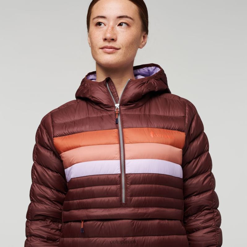 Cotopaxi Jacket UK - Brand Chestnut Stripes Fuego Down Hooded Pullover Women Cotopaxi X4X0H676