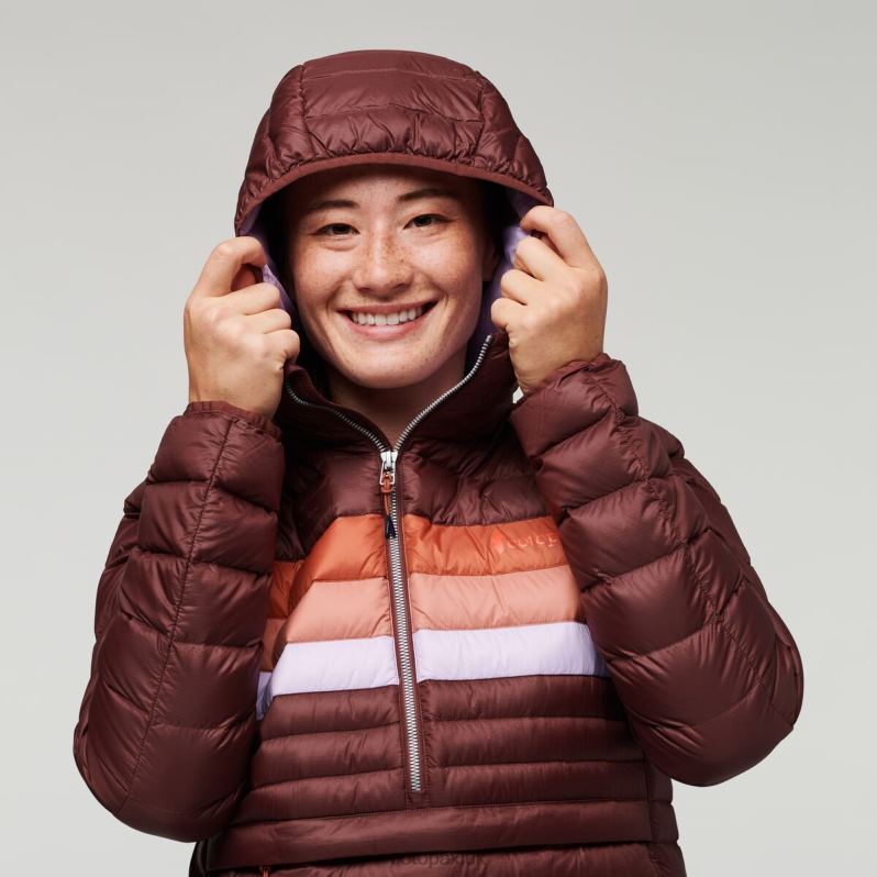 Cotopaxi Jacket UK - Brand Chestnut Stripes Fuego Down Hooded Pullover Women Cotopaxi X4X0H676