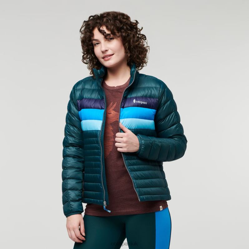 Cotopaxi Jacket UK - Deep Ocean Stripes New Fuego Down Jacket Women Cotopaxi X4X0H703