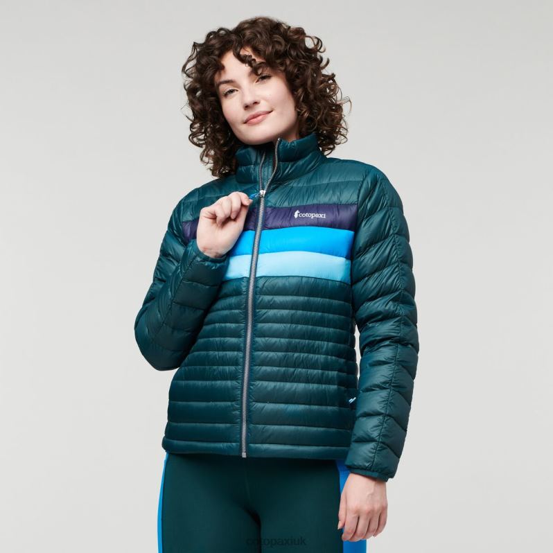 Cotopaxi Jacket UK - Deep Ocean Stripes New Fuego Down Jacket Women Cotopaxi X4X0H703