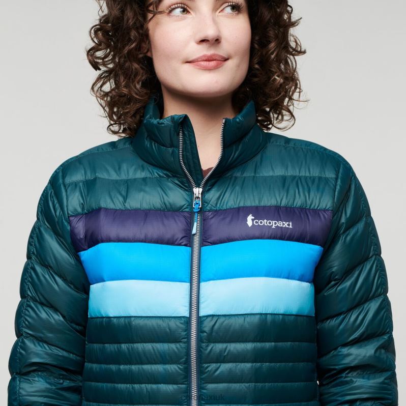 Cotopaxi Jacket UK - Deep Ocean Stripes New Fuego Down Jacket Women Cotopaxi X4X0H703