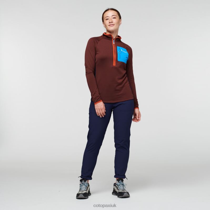 Cotopaxi Jacket UK - Otero Fleece Half-Zip Pullover Women Collections Chestnut-Maritime Cotopaxi X4X0H695