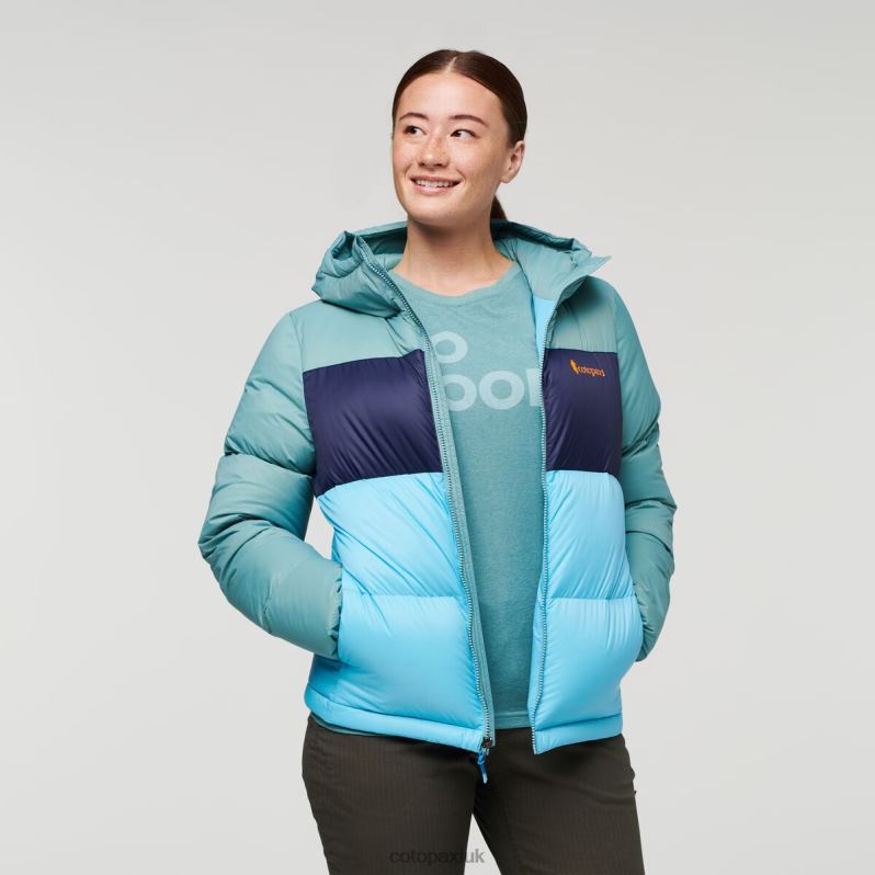 Cotopaxi Jacket UK - Solazo Down Hooded Jacket Women Collection Bluegrass-Blue Sky Cotopaxi X4X0H672