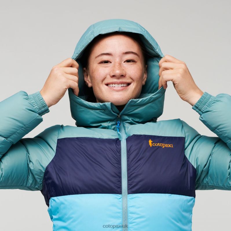 Cotopaxi Jacket UK - Solazo Down Hooded Jacket Women Collection Bluegrass-Blue Sky Cotopaxi X4X0H672