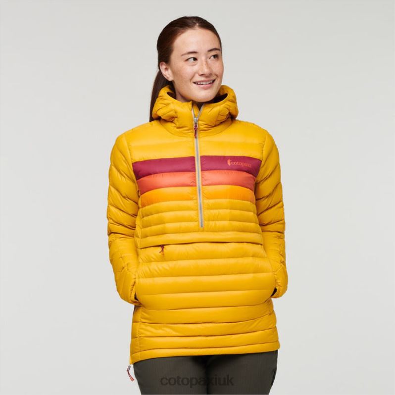 Cotopaxi UK - Fuego Down Hooded Pullover Women Hot Amber Stripes Cotopaxi X4X0H30
