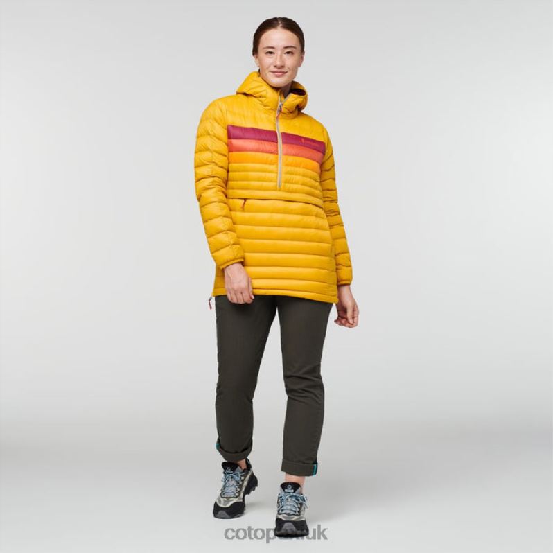 Cotopaxi UK - Fuego Down Hooded Pullover Women Hot Amber Stripes Cotopaxi X4X0H30