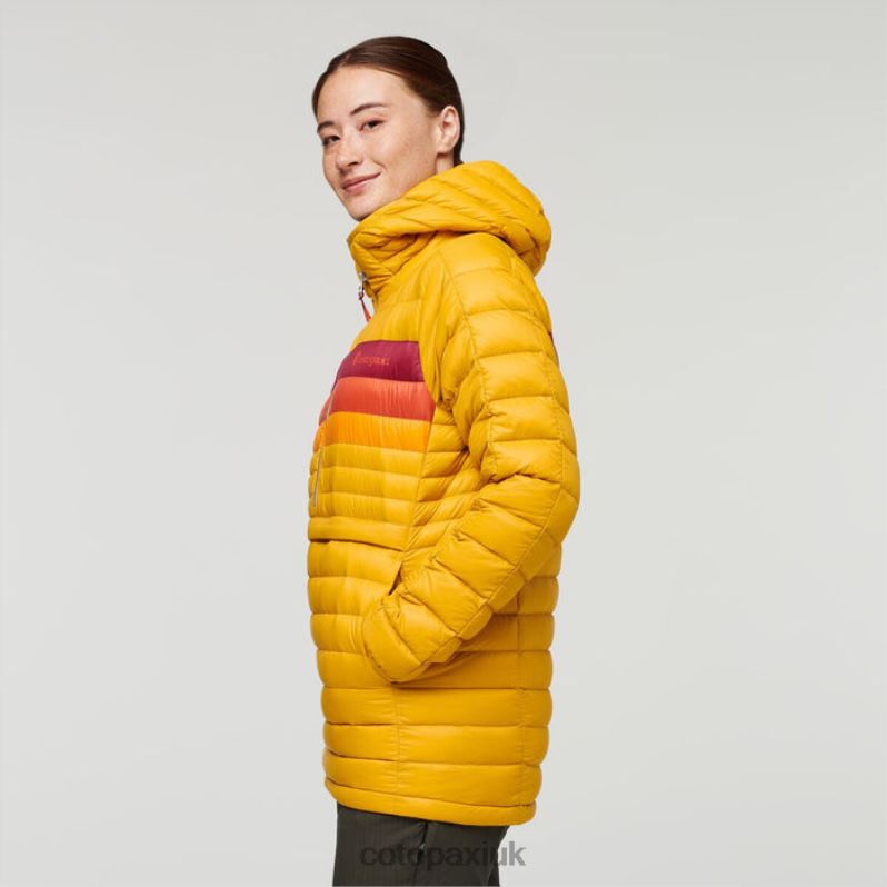 Cotopaxi UK - Fuego Down Hooded Pullover Women Hot Amber Stripes Cotopaxi X4X0H30