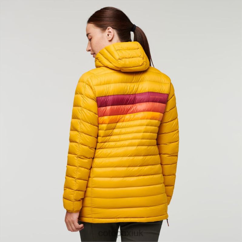 Cotopaxi UK - Fuego Down Hooded Pullover Women Hot Amber Stripes Cotopaxi X4X0H30