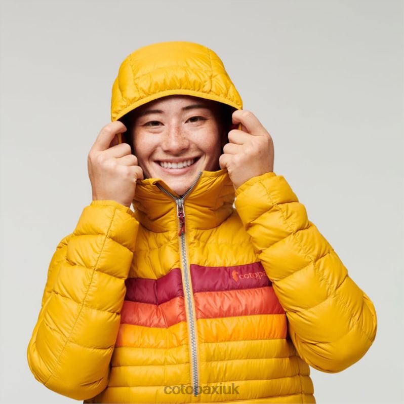 Cotopaxi UK - Fuego Down Hooded Pullover Women Hot Amber Stripes Cotopaxi X4X0H30